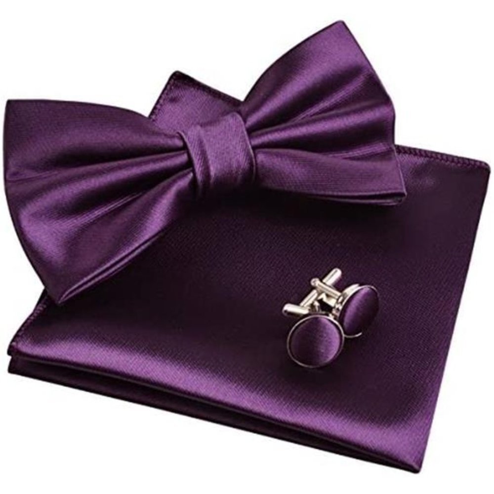 MENS Tuxedo Bow Tie, Hanky and Cufflinks Set #6-178-dark Purple